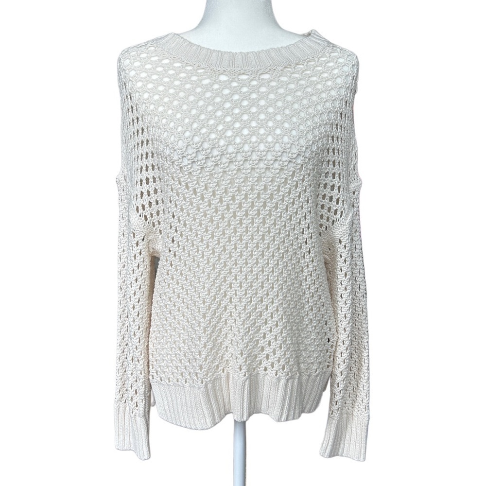 Abercrombie & Fitch White Crew Neck Open-Knit Design Sweater NWT Large